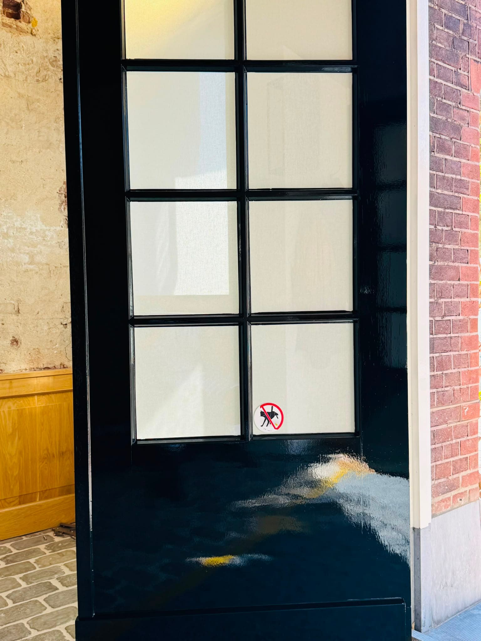 Zwarte deur met glaspanelen in hoogglans lak